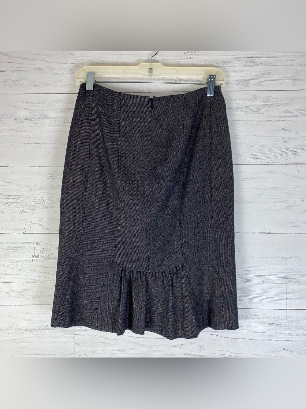 Rebecca Taylor Pencil Skirt Womens size 4 navy Stretch Back Ruffle Detail Career